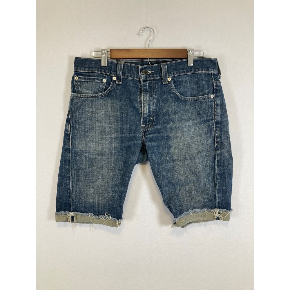 Levi's 511 Denim Shorts Womens 34 Blue Medium Wash‎ Slim Fit Cutoff Raw Hem